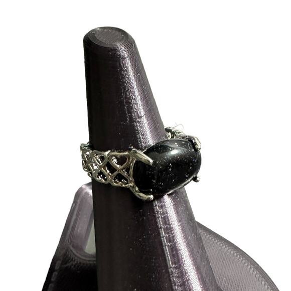 Dark Blue Goldstone Semi-Precious Silver Plated Ring New 7 - Picture 2 of 7